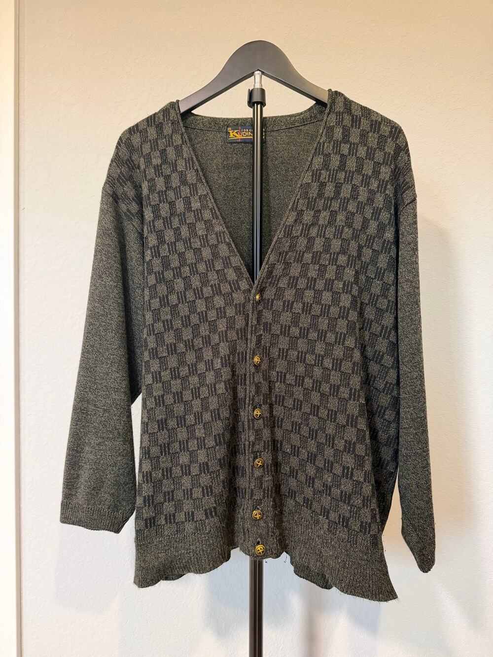 Vintage Gray Geometric Cardigan Sweater Men’s XL Grandpa 90s